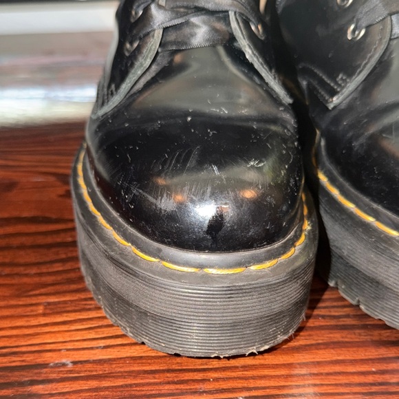 US MENS 7 Dr. Martens Black Leather Platform Lace-Up Boots with Satin Laces - Picture 4 of 14